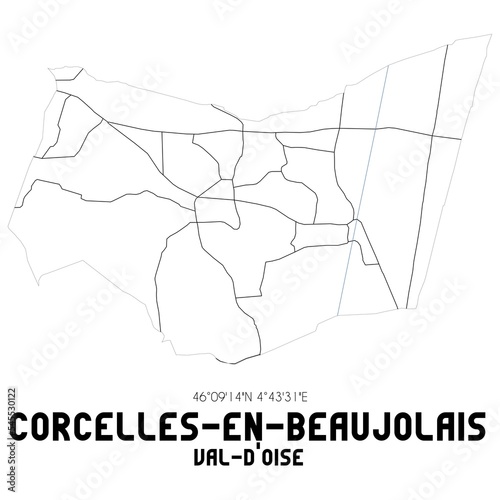 CORCELLES-EN-BEAUJOLAIS Val-d'Oise. Minimalistic street map with black and white lines.