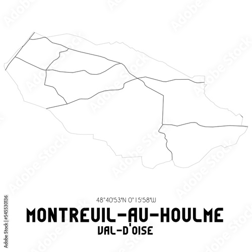 MONTREUIL-AU-HOULME Val-d'Oise. Minimalistic street map with black and white lines.