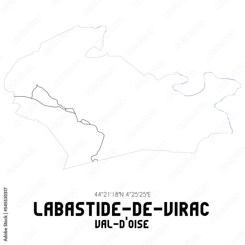 LABASTIDE-DE-VIRAC Val-d'Oise. Minimalistic street map with black and white lines.