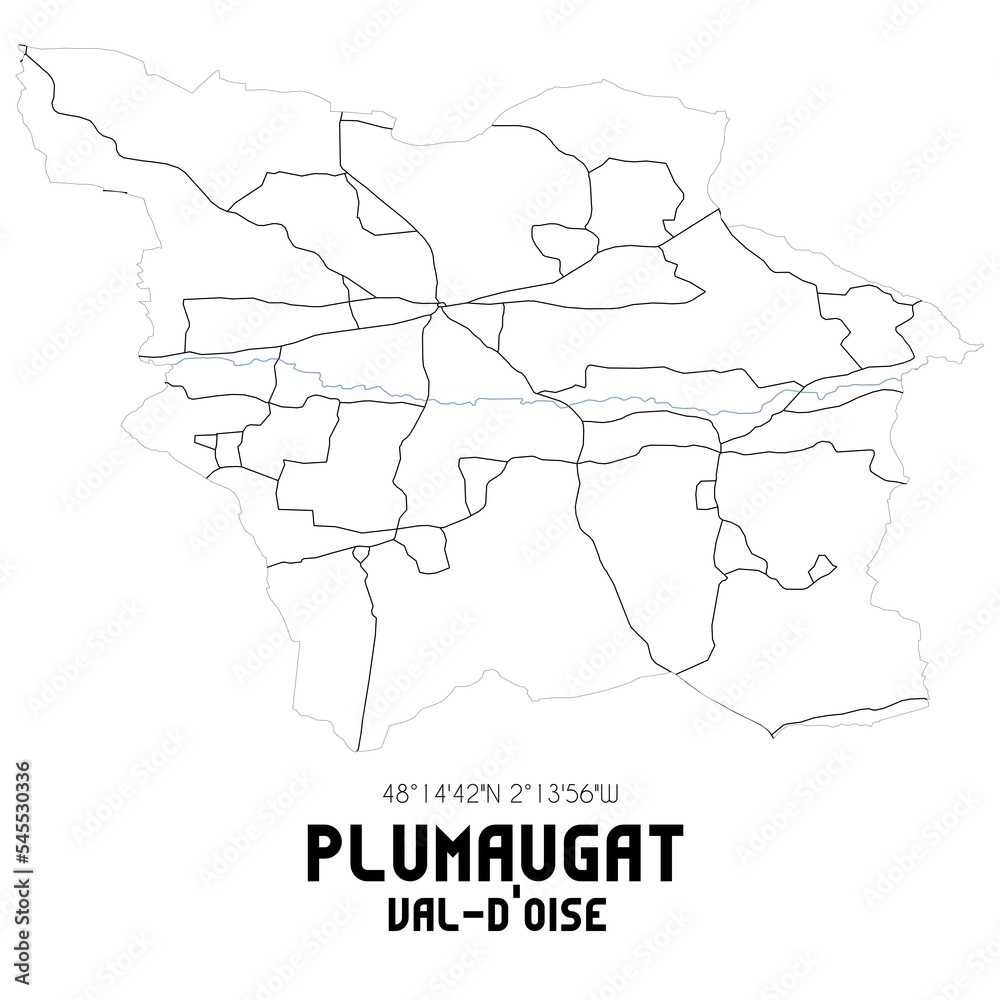 PLUMAUGAT Val-d'Oise. Minimalistic street map with black and white lines.