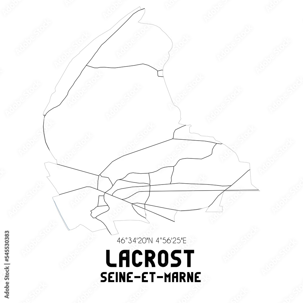 LACROST Seine-et-Marne. Minimalistic street map with black and white lines.