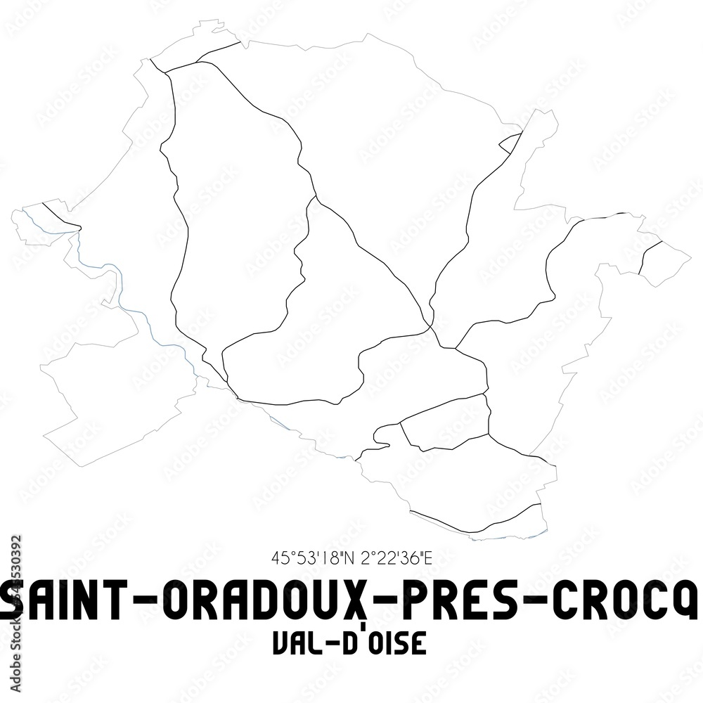SAINT-ORADOUX-PRES-CROCQ Val-d'Oise. Minimalistic street map with black and white lines. SAINT-ORADOUX-PRES-CROCQ Val-d'Oise. Minimalistic street map with black and white lines.