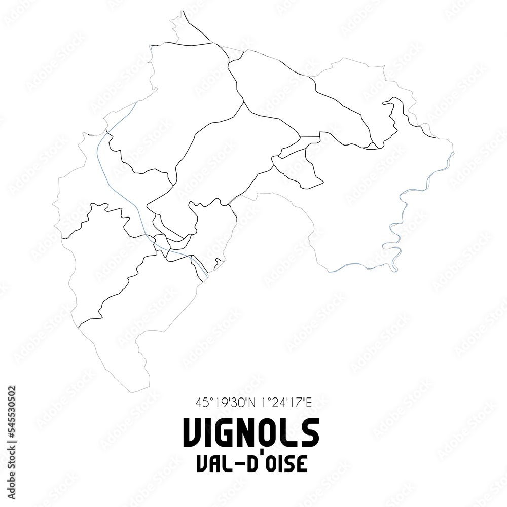 VIGNOLS Val-d'Oise. Minimalistic street map with black and white lines.