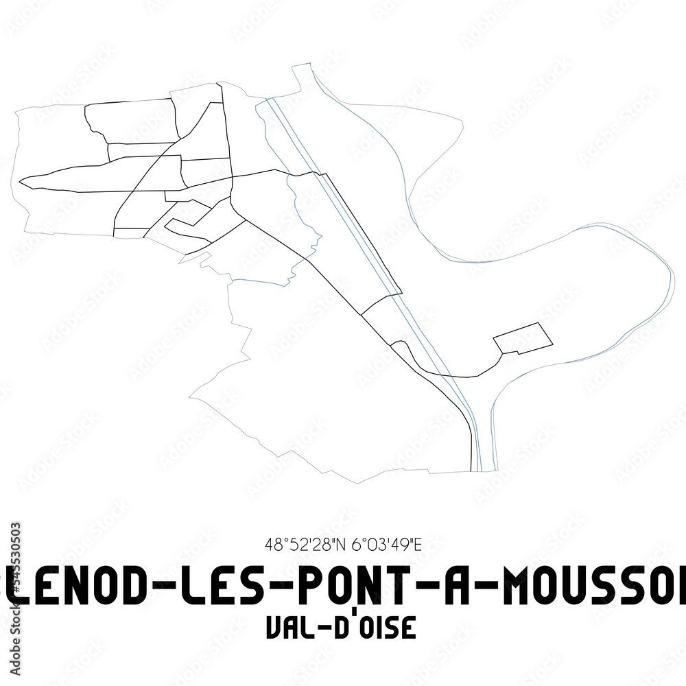 BLENOD-LES-PONT-A-MOUSSON Val-d'Oise. Minimalistic street map with black and white lines.