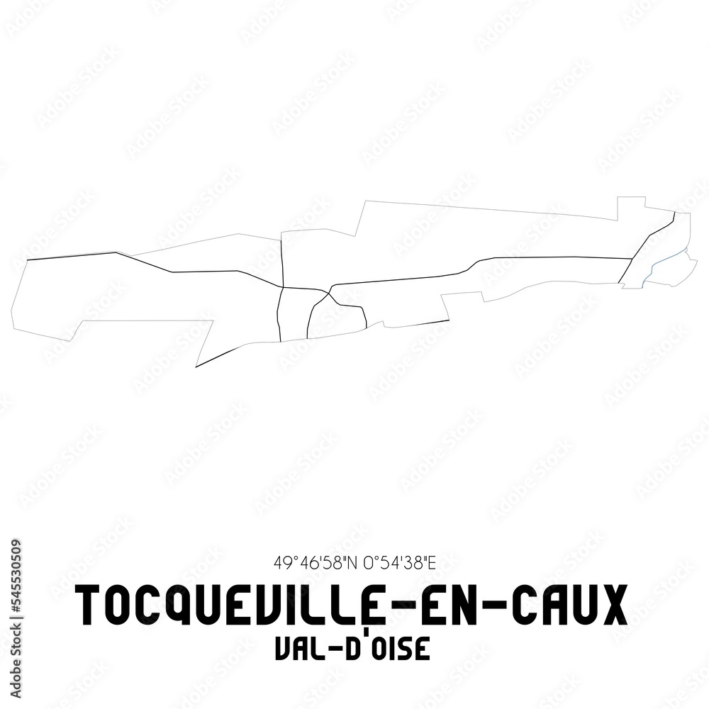 TOCQUEVILLE-EN-CAUX Val-d'Oise. Minimalistic street map with black and white lines.