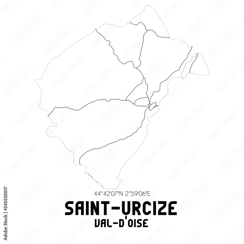 SAINT-URCIZE Val-d'Oise. Minimalistic street map with black and white lines.