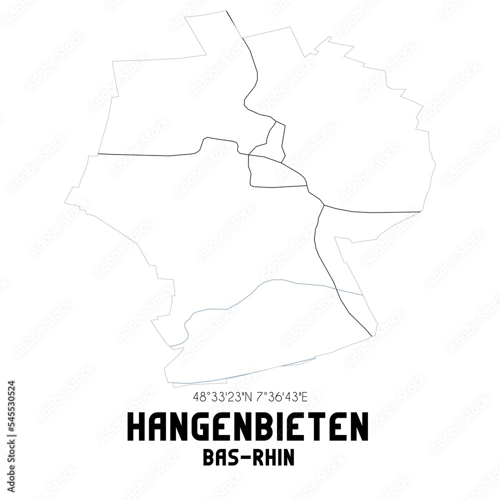 HANGENBIETEN Bas-Rhin. Minimalistic street map with black and white lines.