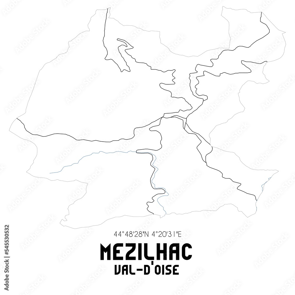 MEZILHAC Val-d'Oise. Minimalistic street map with black and white lines.