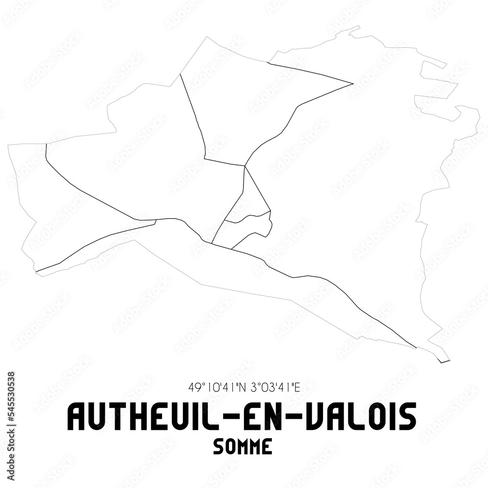 AUTHEUIL-EN-VALOIS Somme. Minimalistic street map with black and white lines.