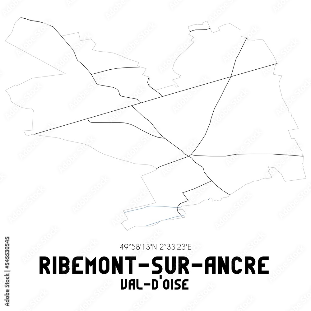 RIBEMONT-SUR-ANCRE Val-d'Oise. Minimalistic street map with black and white lines.
