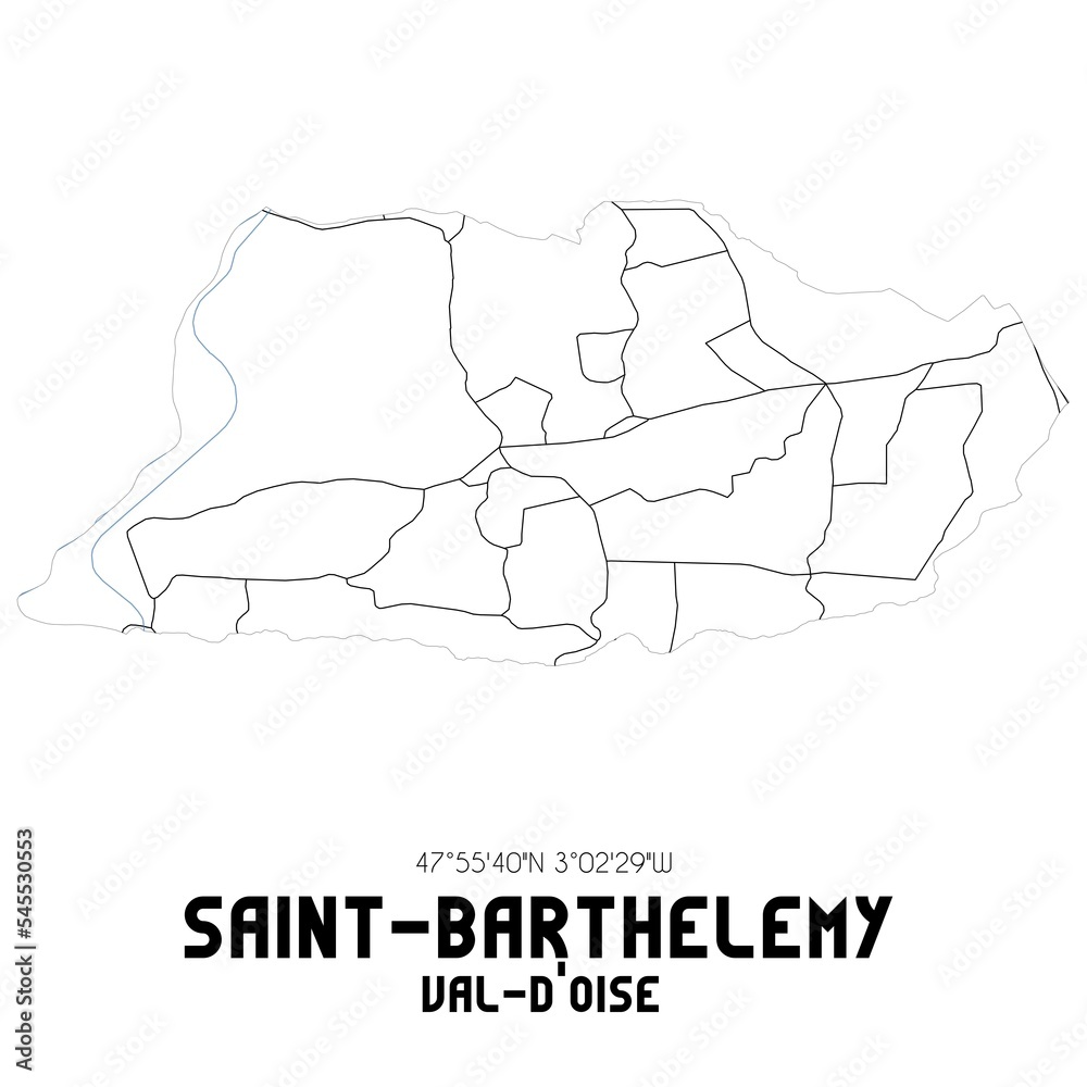 SAINT-BARTHELEMY Val-d'Oise. Minimalistic street map with black and white lines. SAINT-BARTHELEMY Val-d'Oise. Minimalistic street map with black and white lines.