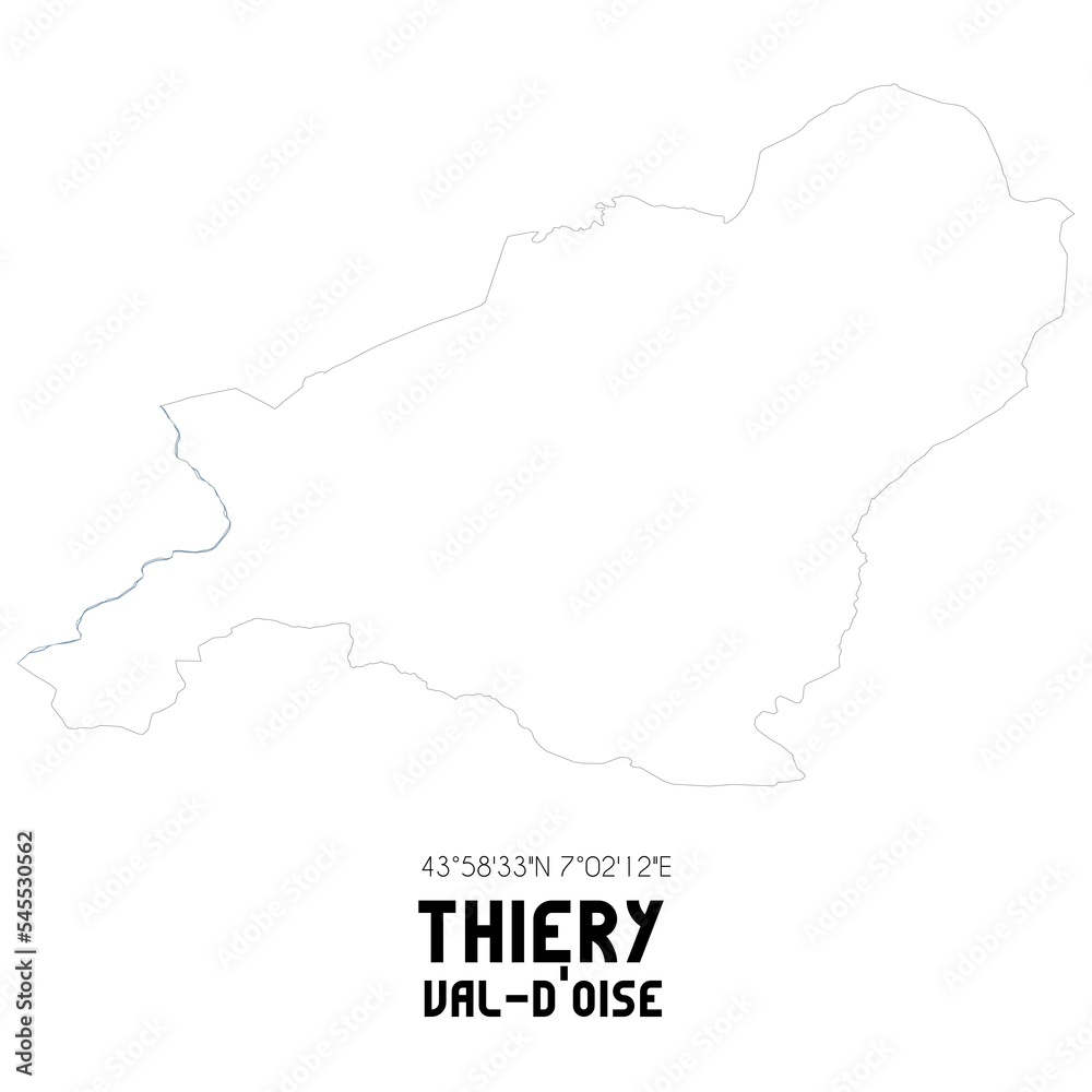 THIERY Val-d'Oise. Minimalistic street map with black and white lines.