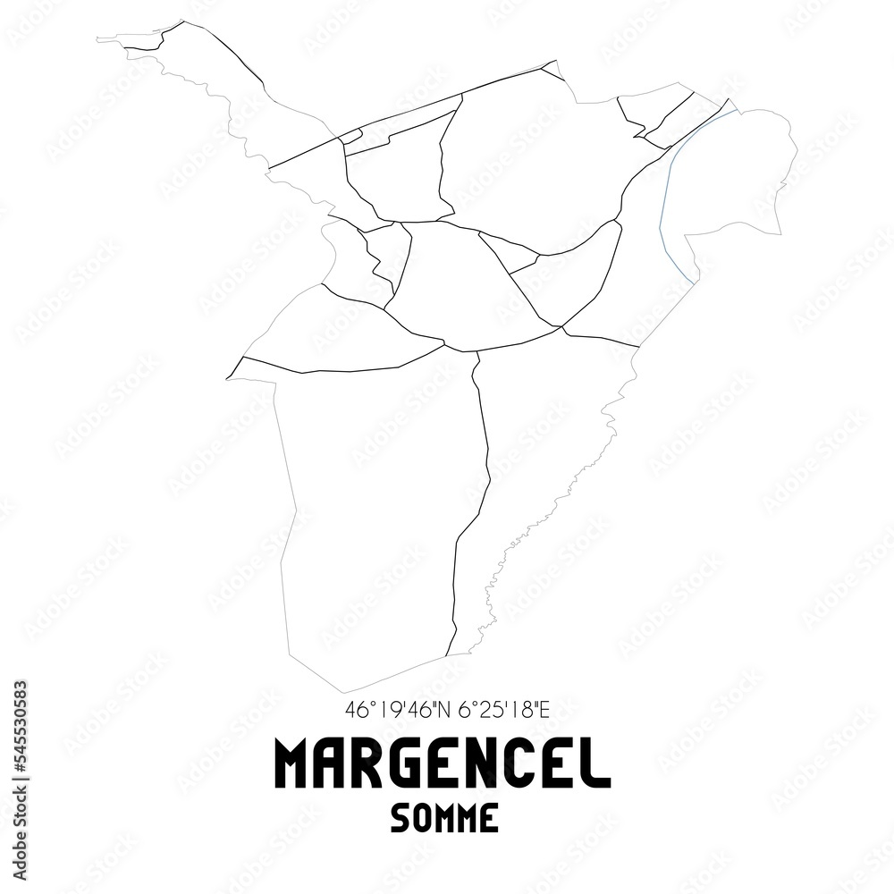 MARGENCEL Somme. Minimalistic street map with black and white lines.