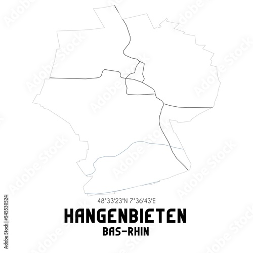 HANGENBIETEN Bas-Rhin. Minimalistic street map with black and white lines.