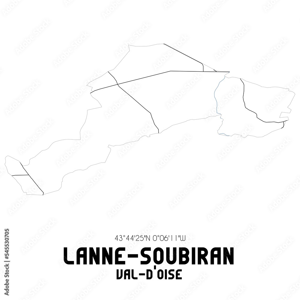 LANNE-SOUBIRAN Val-d'Oise. Minimalistic street map with black and white lines. LANNE-SOUBIRAN Val-d'Oise. Minimalistic street map with black and white lines.
