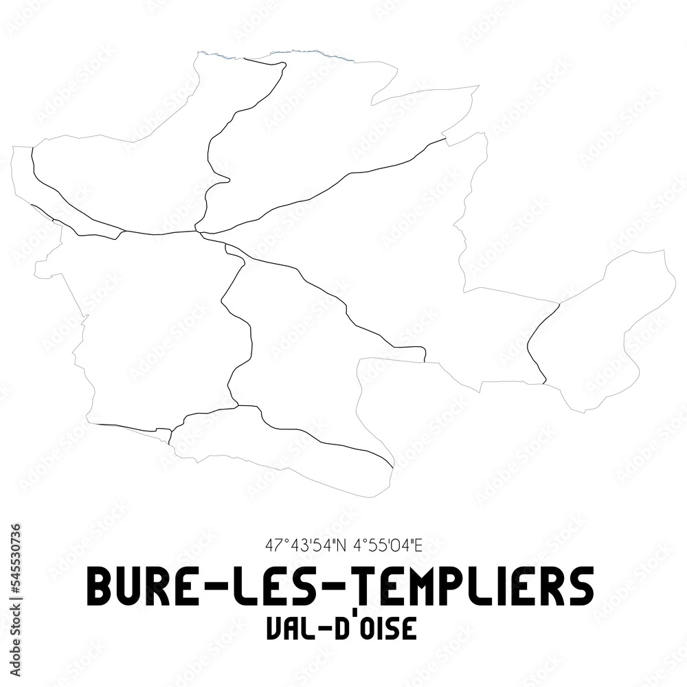 BURE-LES-TEMPLIERS Val-d'Oise. Minimalistic street map with black and white lines.