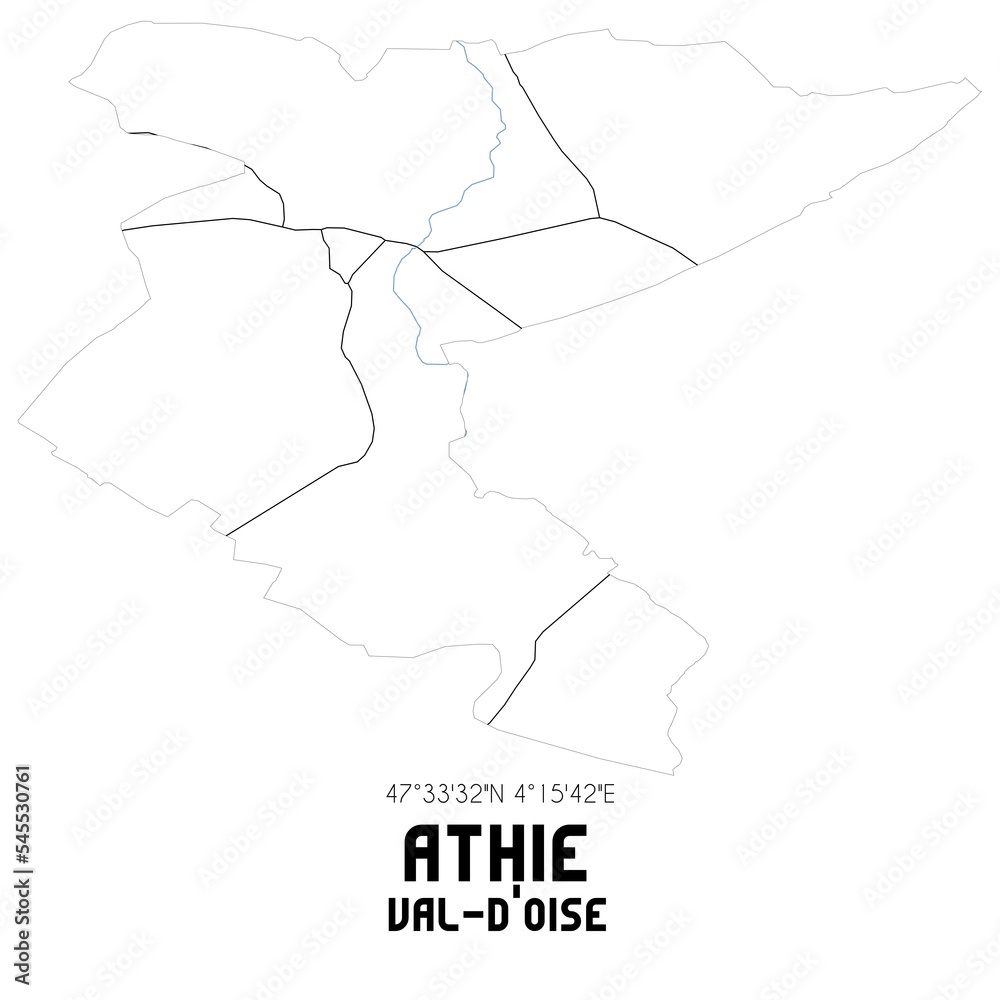 ATHIE Val-d'Oise. Minimalistic street map with black and white lines.