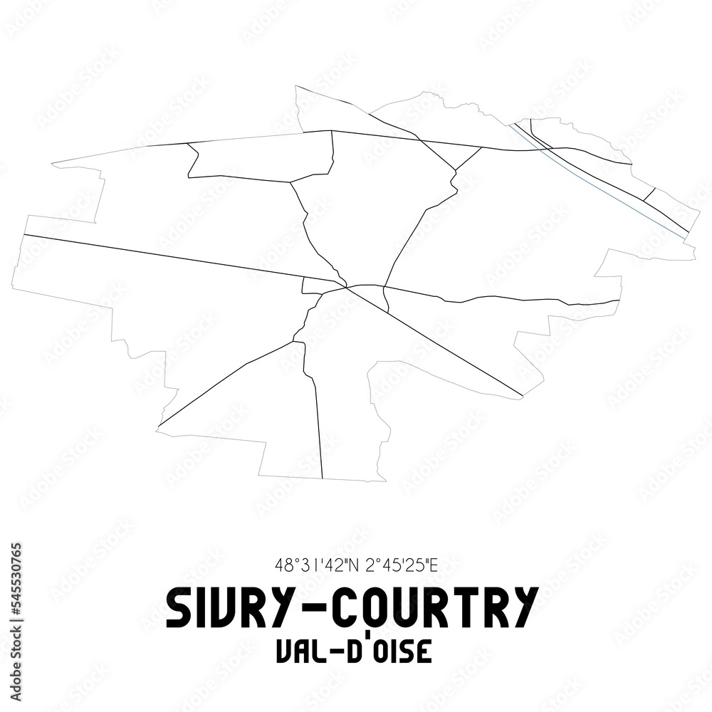 SIVRY-COURTRY Val-d'Oise. Minimalistic street map with black and white lines. SIVRY-COURTRY Val-d'Oise. Minimalistic street map with black and white lines.