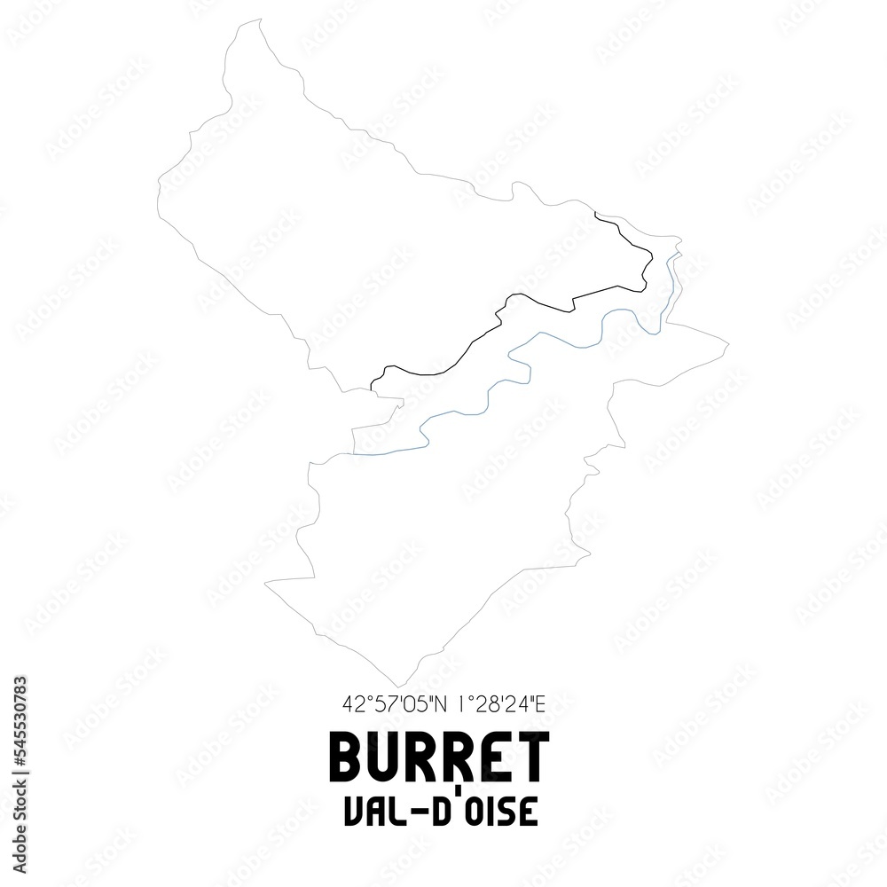 BURRET Val-d'Oise. Minimalistic street map with black and white lines.