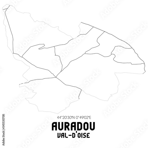 AURADOU Val-d Oise. Minimalistic street map with black and white lines.