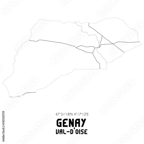 GENAY Val-d Oise. Minimalistic street map with black and white lines.