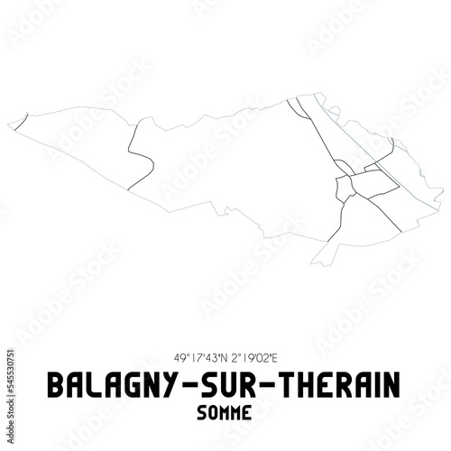BALAGNY-SUR-THERAIN Somme. Minimalistic street map with black and white lines.