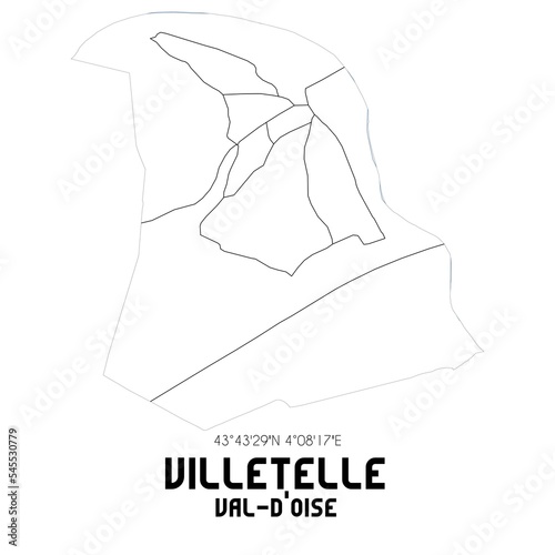 VILLETELLE Val-d'Oise. Minimalistic street map with black and white lines. photo