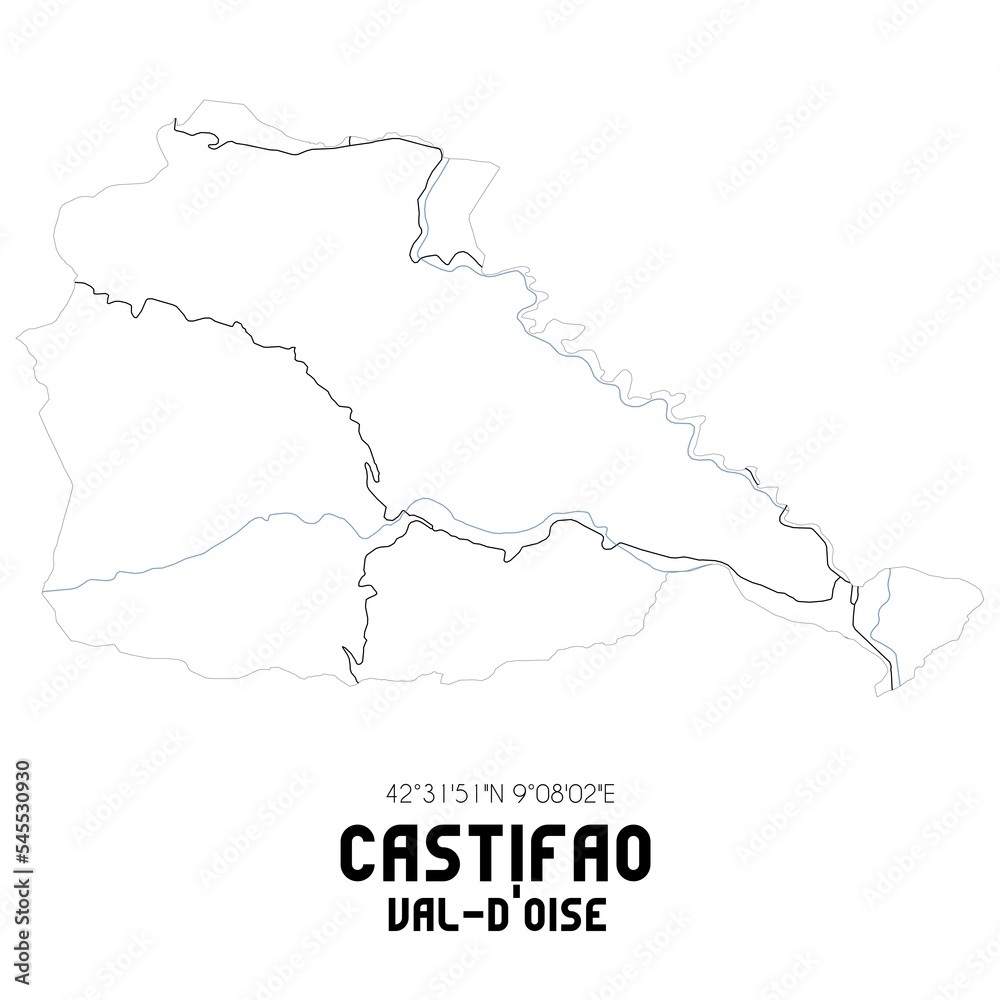 CASTIFAO Val-d'Oise. Minimalistic street map with black and white lines.