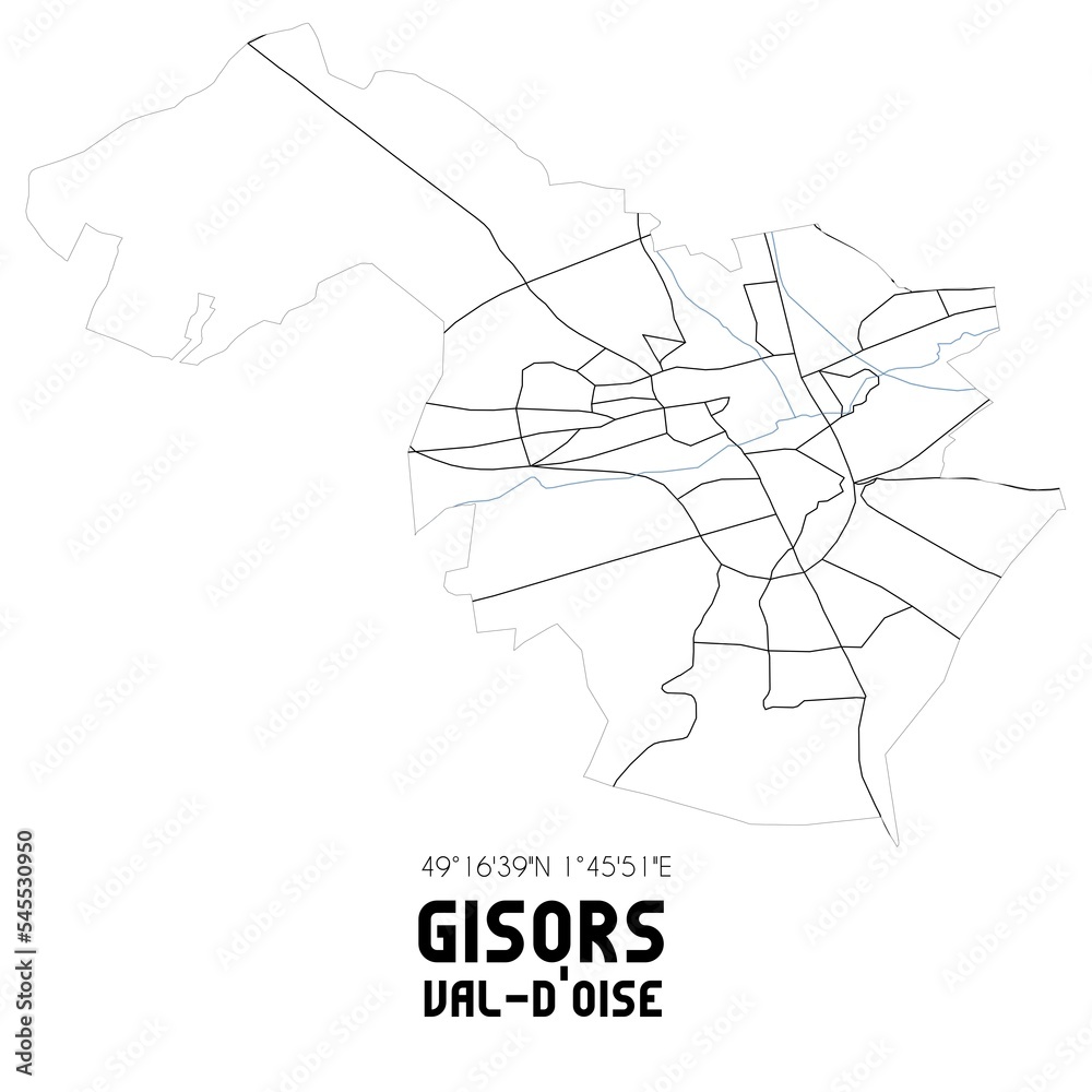 GISORS Val-d'Oise. Minimalistic street map with black and white lines.