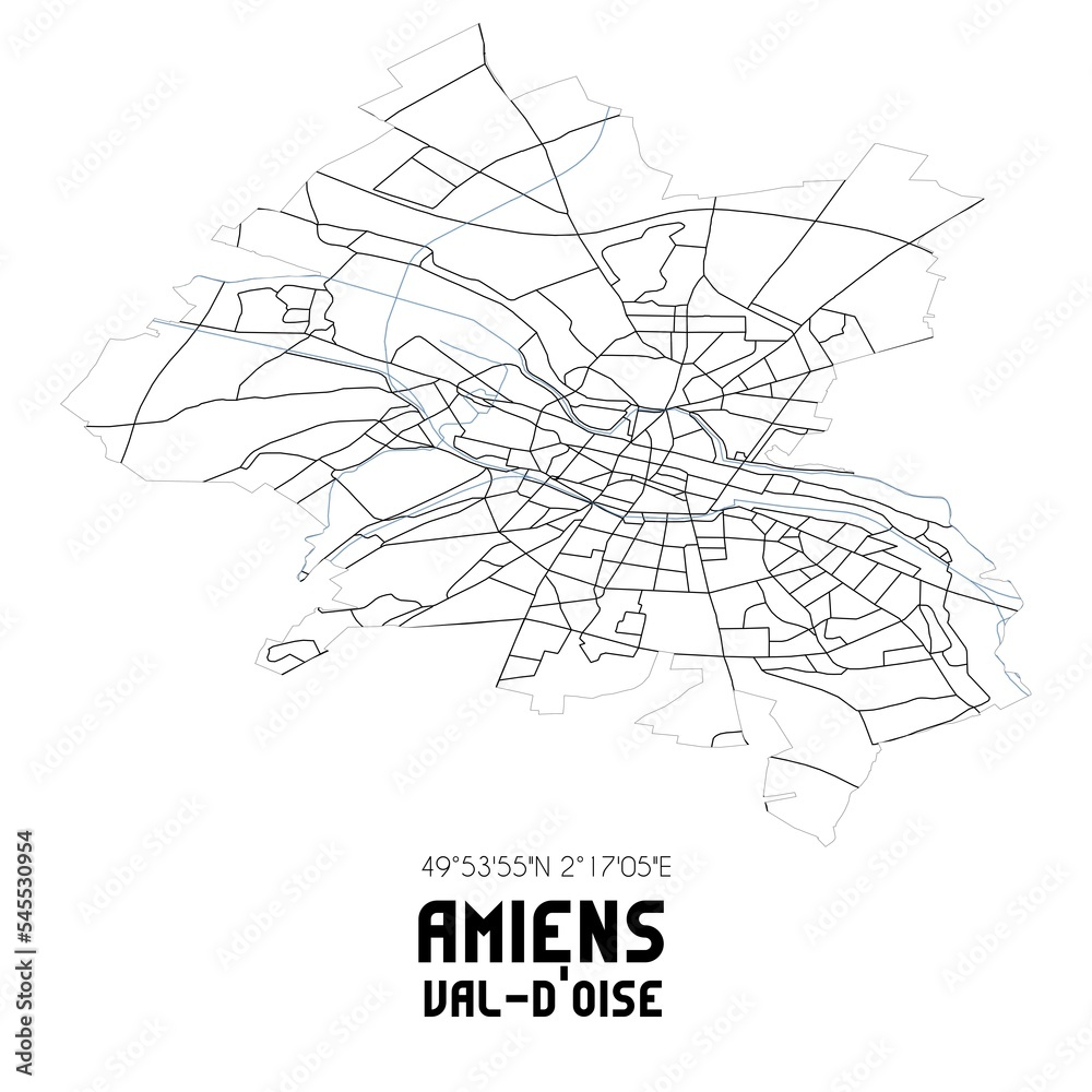 AMIENS Val-d'Oise. Minimalistic street map with black and white lines.