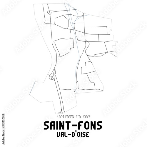 SAINT-FONS Val-d'Oise. Minimalistic street map with black and white lines.