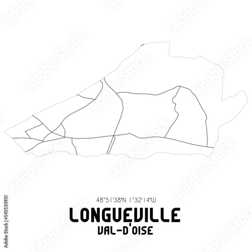 LONGUEVILLE Val-d'Oise. Minimalistic street map with black and white lines.