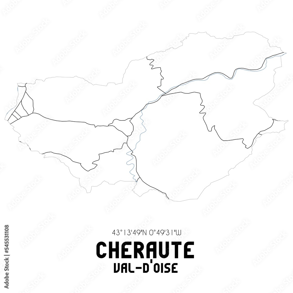 CHERAUTE Val-d'Oise. Minimalistic street map with black and white lines.