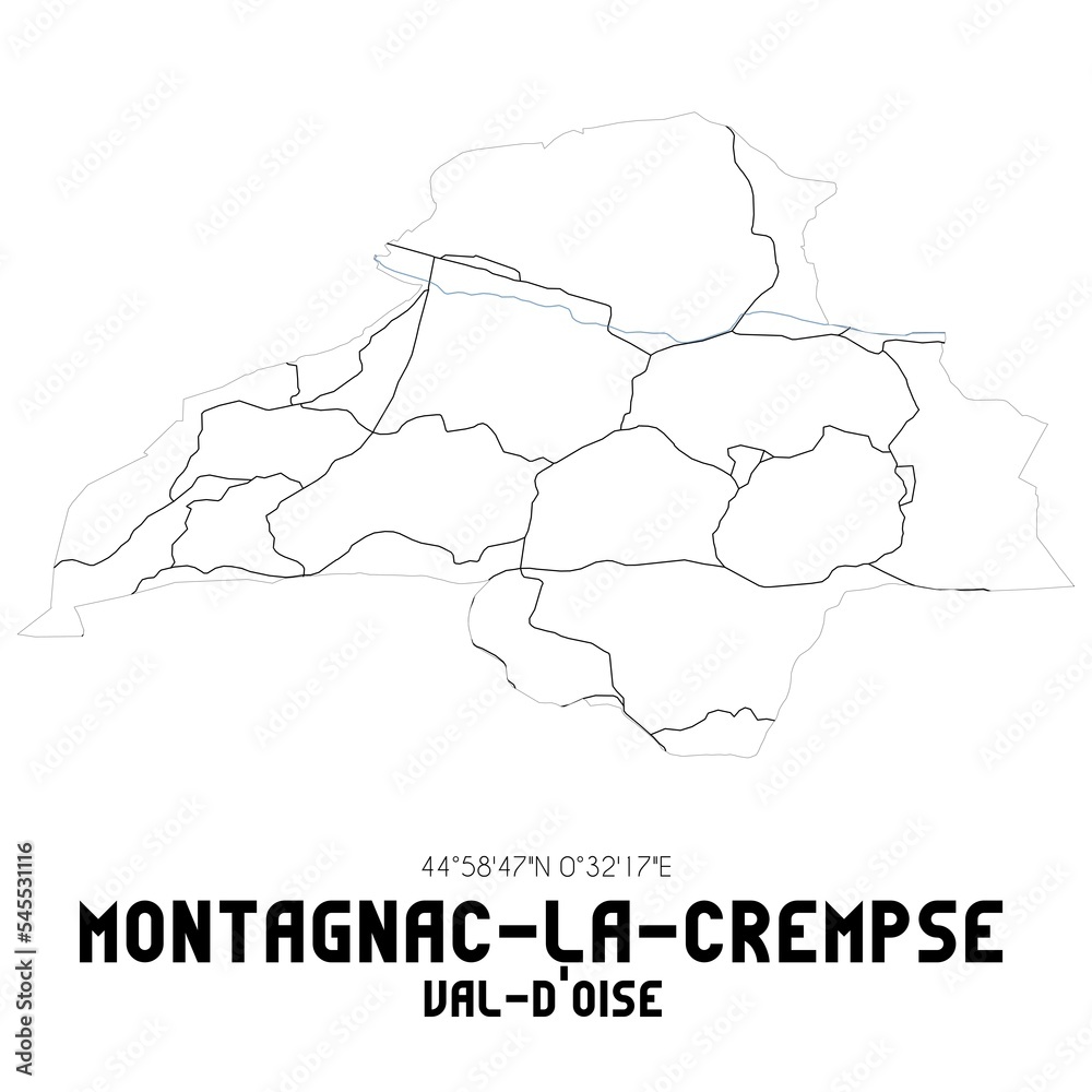 MONTAGNAC-LA-CREMPSE Val-d'Oise. Minimalistic street map with black and white lines.