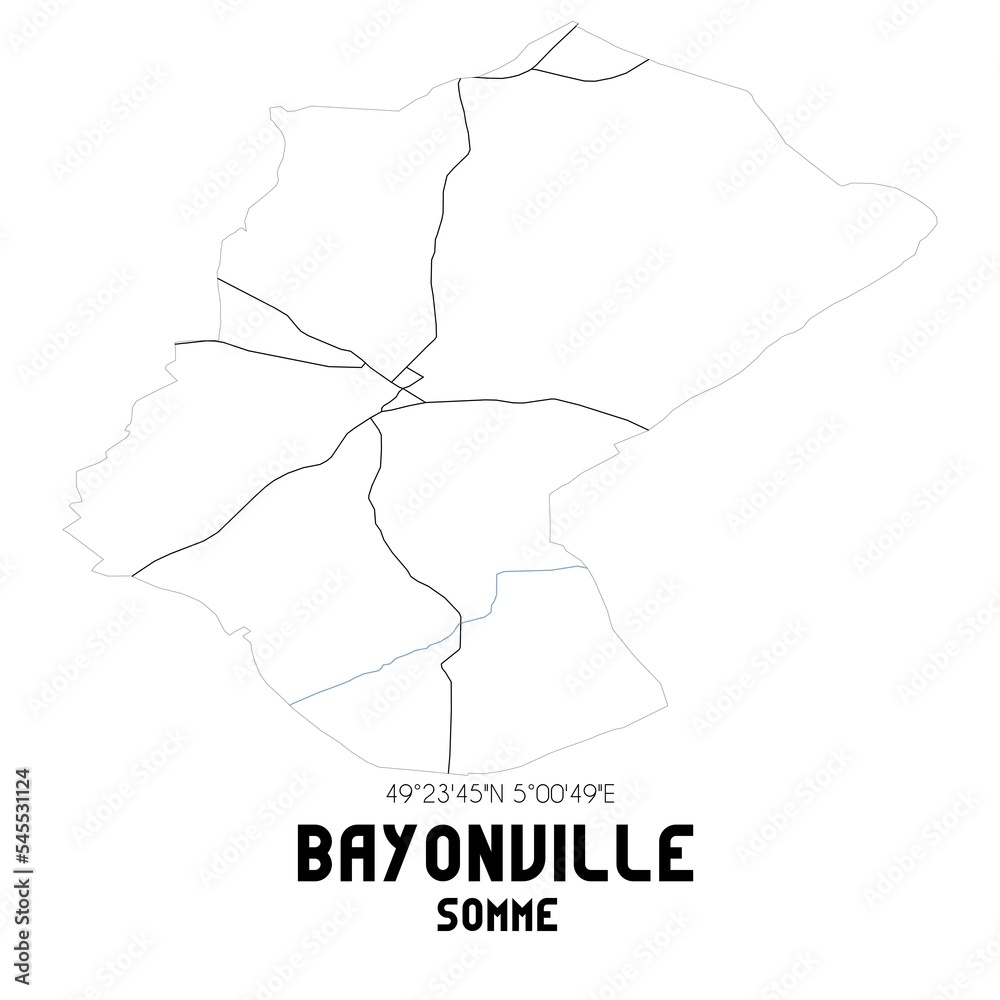 BAYONVILLE Somme. Minimalistic street map with black and white lines. BAYONVILLE Somme. Minimalistic street map with black and white lines.