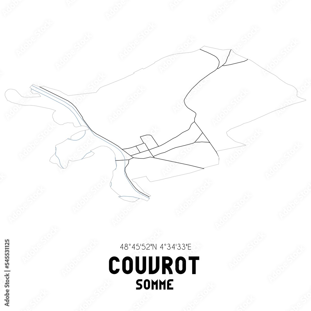 COUVROT Somme. Minimalistic street map with black and white lines. COUVROT Somme. Minimalistic street map with black and white lines.