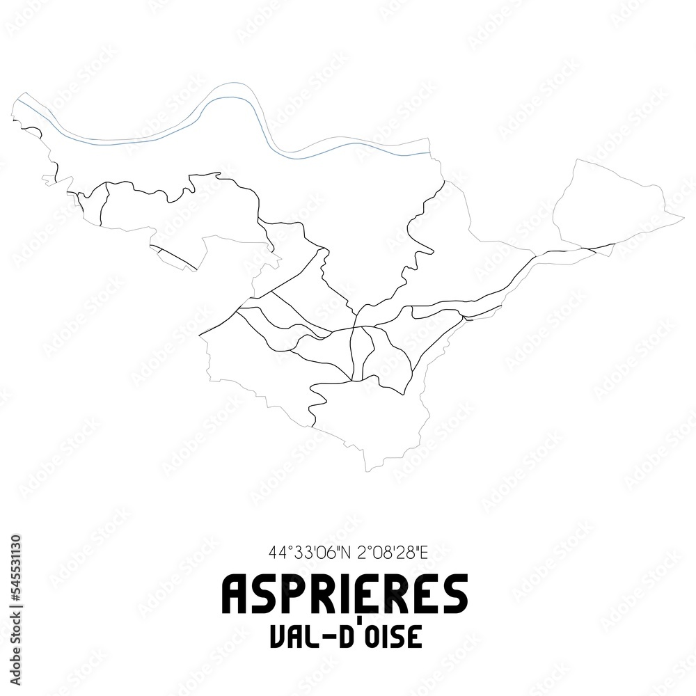 ASPRIERES Val-d'Oise. Minimalistic street map with black and white lines. ASPRIERES Val-d'Oise. Minimalistic street map with black and white lines.