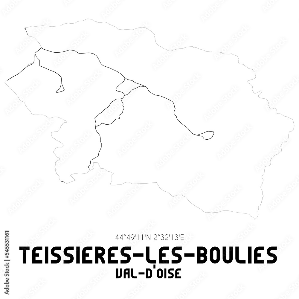 TEISSIERES-LES-BOULIES Val-d'Oise. Minimalistic street map with black and white lines.