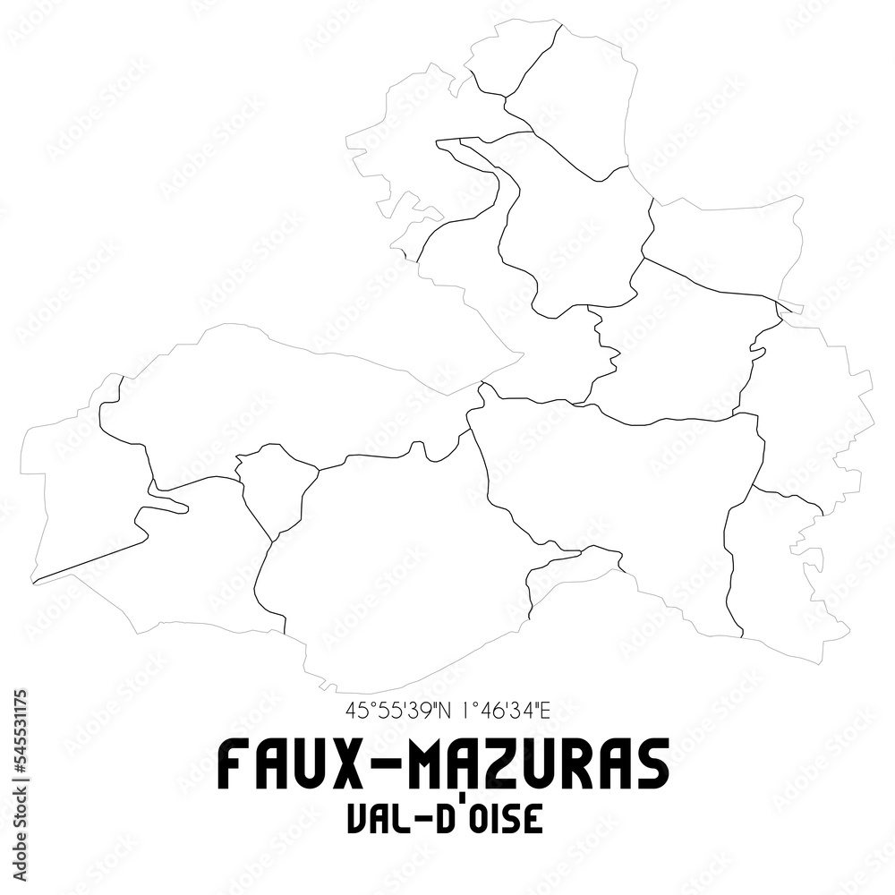 FAUX-MAZURAS Val-d'Oise. Minimalistic street map with black and white lines.