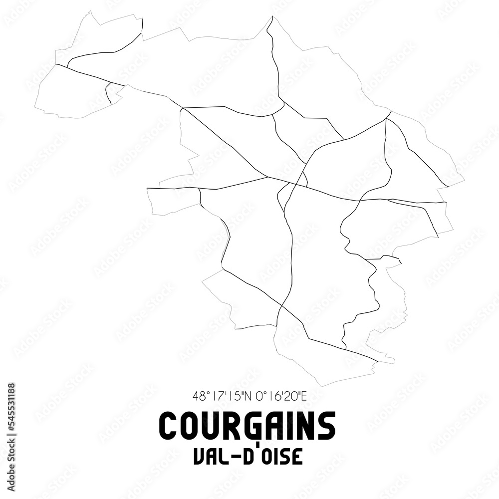 COURGAINS Val-d'Oise. Minimalistic street map with black and white lines.