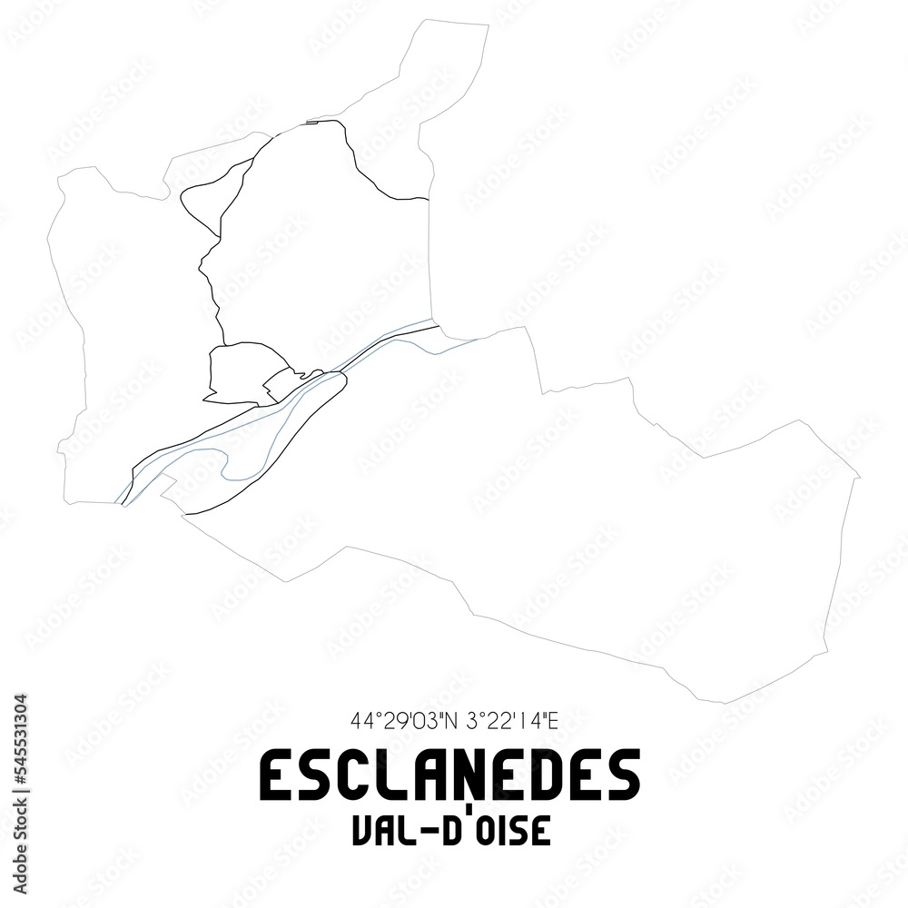 ESCLANEDES Val-d'Oise. Minimalistic street map with black and white lines.