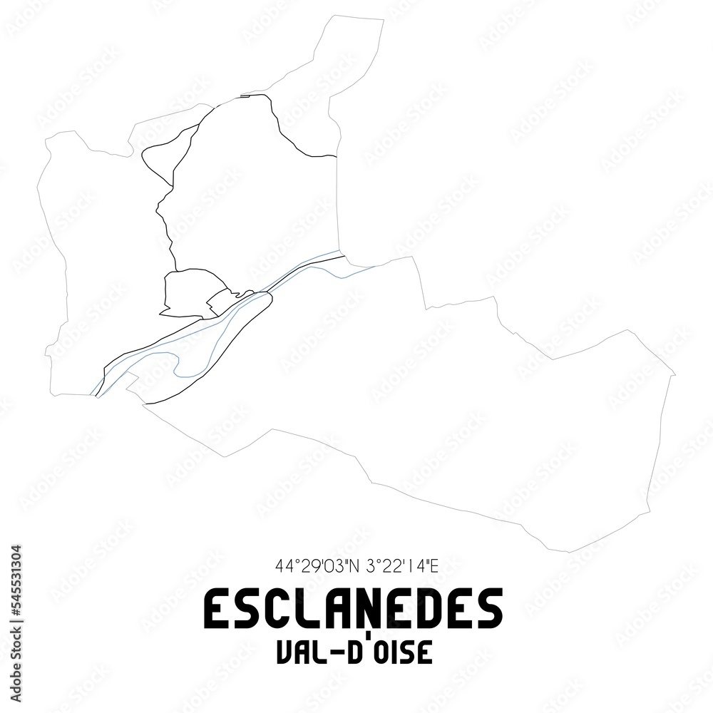 ESCLANEDES Val-d'Oise. Minimalistic street map with black and white lines. ESCLANEDES Val-d'Oise. Minimalistic street map with black and white lines.