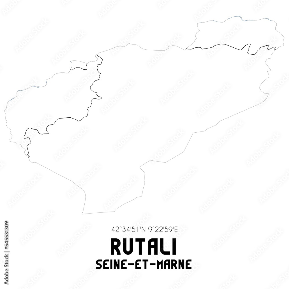 RUTALI Seine-et-Marne. Minimalistic street map with black and white lines.
