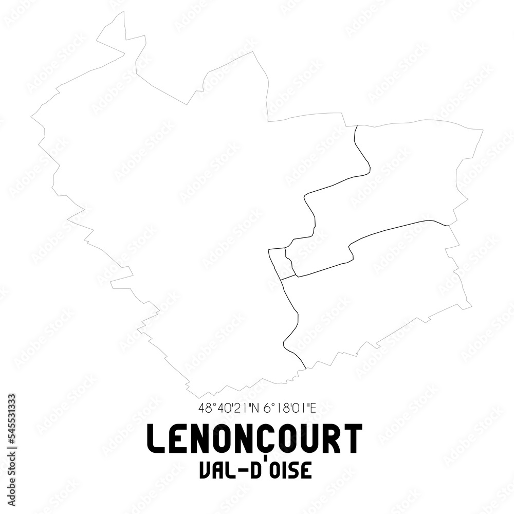 LENONCOURT Val-d'Oise. Minimalistic street map with black and white lines.