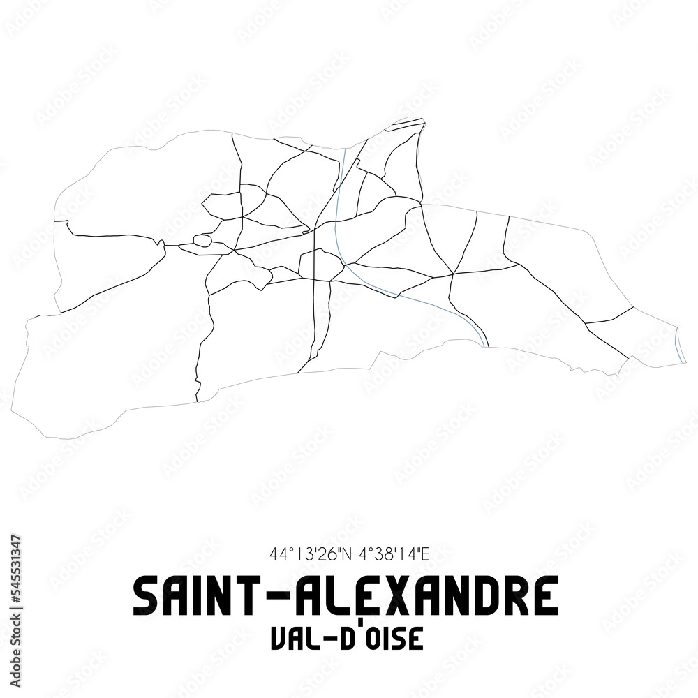 SAINT-ALEXANDRE Val-d'Oise. Minimalistic street map with black and white lines.