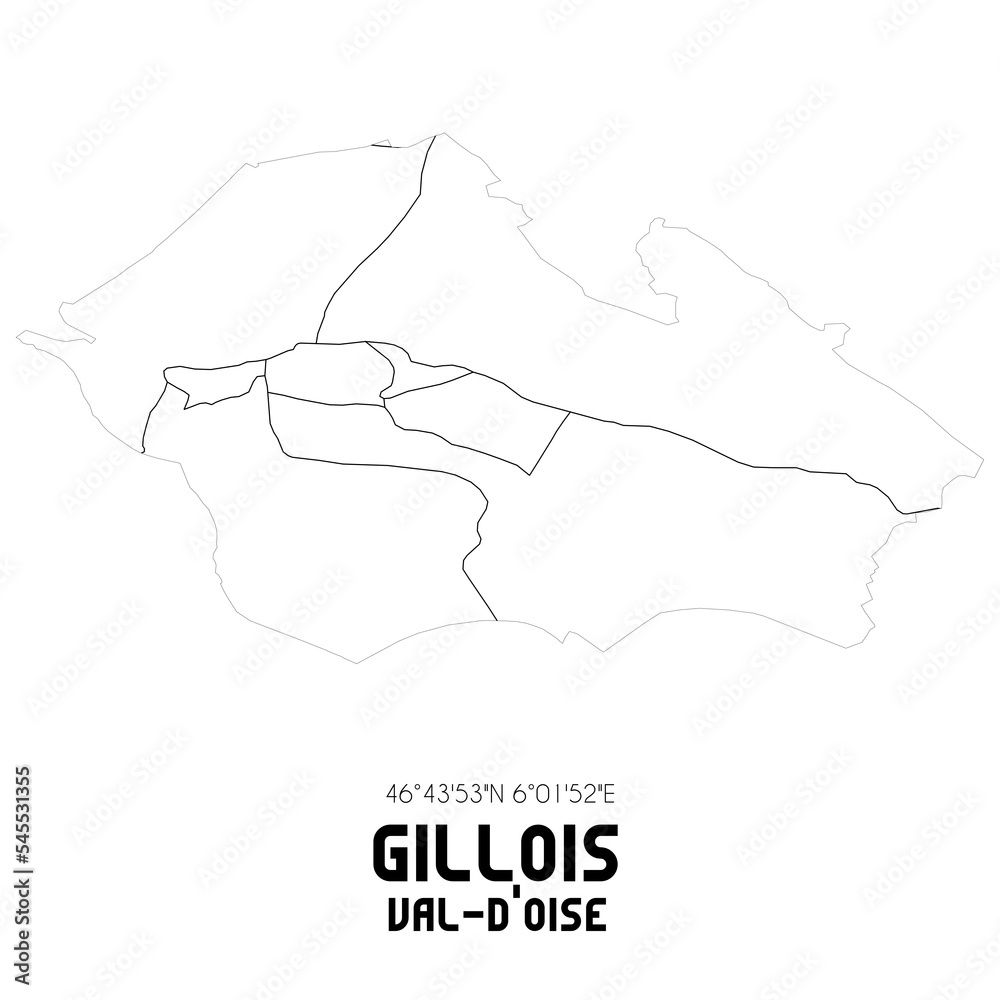 GILLOIS Val-d'Oise. Minimalistic street map with black and white lines. GILLOIS Val-d'Oise. Minimalistic street map with black and white lines.