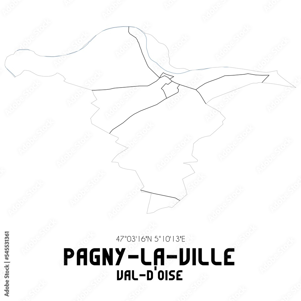 PAGNY-LA-VILLE Val-d'Oise. Minimalistic street map with black and white lines.