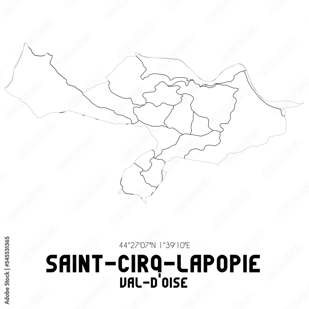 SAINT-CIRQ-LAPOPIE Val-d'Oise. Minimalistic street map with black and white lines.
