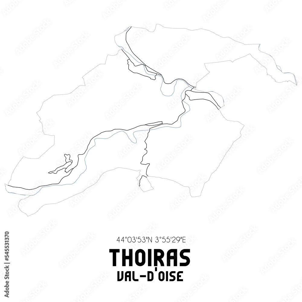 THOIRAS Val-d'Oise. Minimalistic street map with black and white lines.