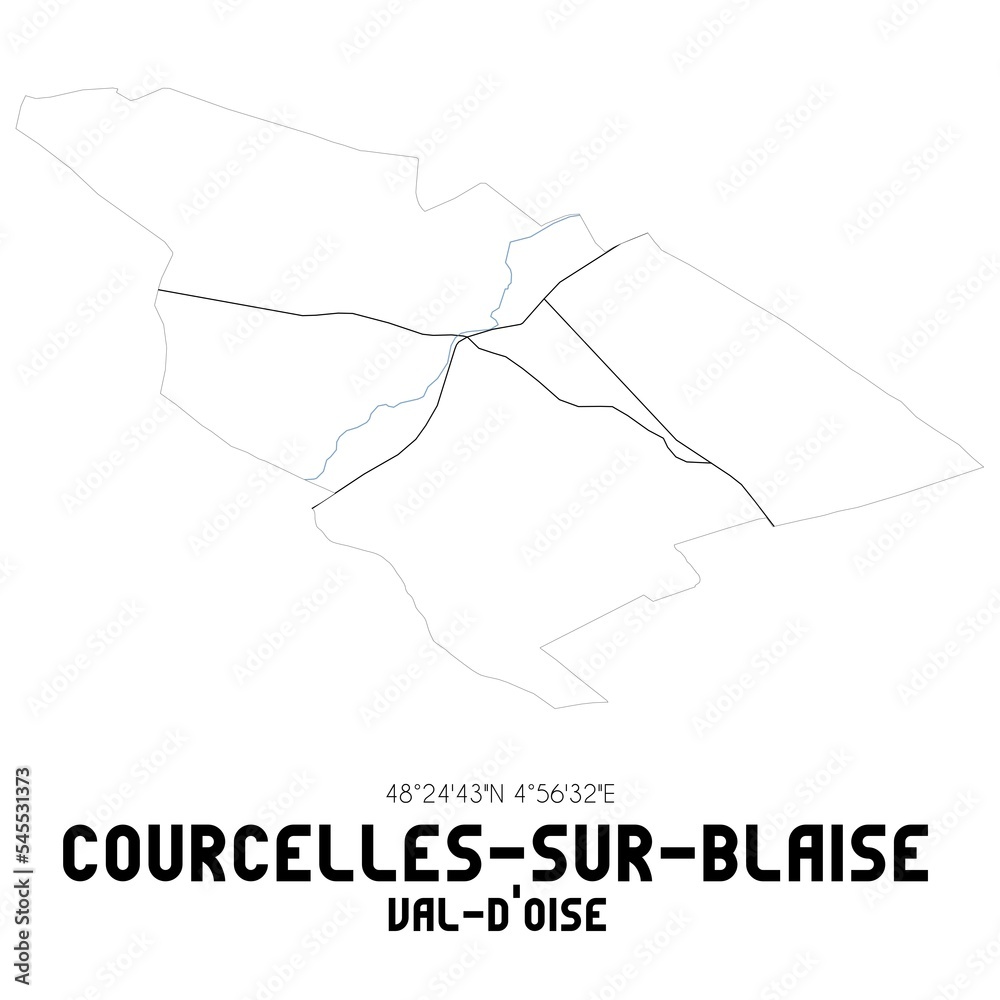 COURCELLES-SUR-BLAISE Val-d'Oise. Minimalistic street map with black and white lines.